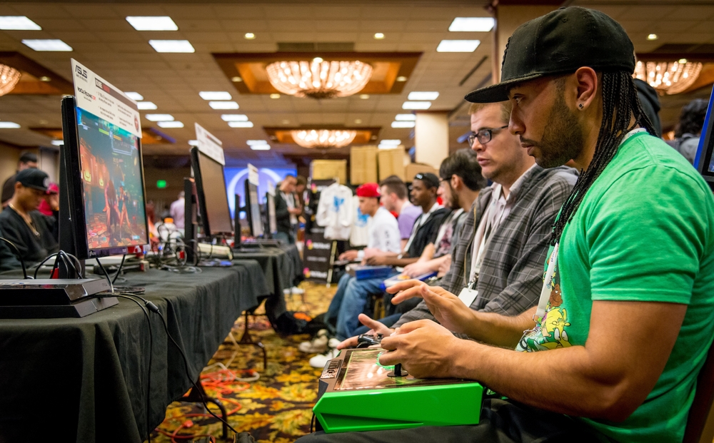 Unidentified video gamers playing a casual game of Street Fighter V.