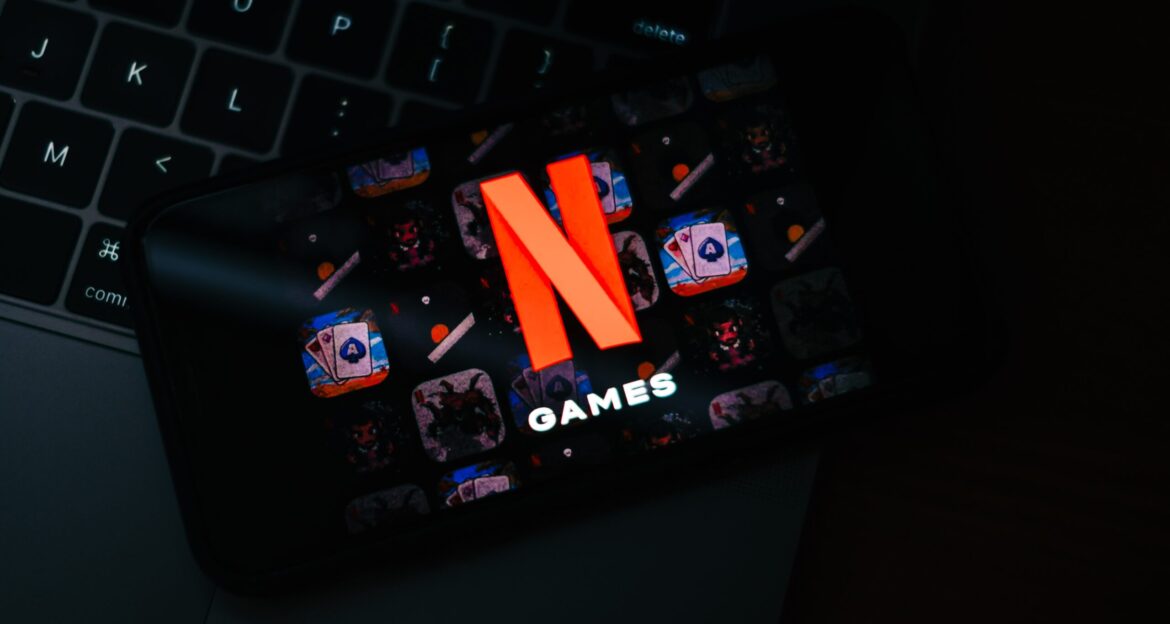Netflix games logo on the screen representing the new cloud gaming strategy of Netflix which involves Co-op and Party games.